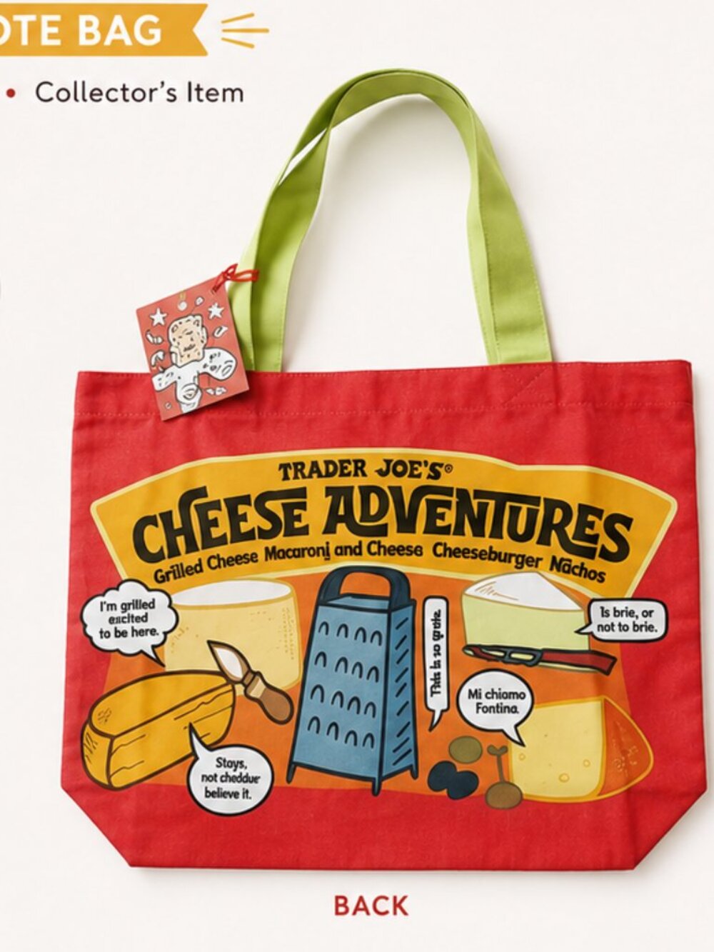 Trader Joe's Cheese Adventures Canvas Bag NWT - Picture 3 of 3